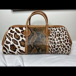 Clever  Carriage  Company Doctors Satchel With Fur Leopard Print